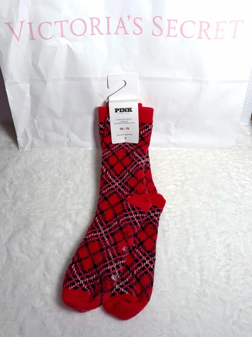 PINK Victoria’s Secret - Cozy Plaid Winter Christmas Socks 🎄❤️ 🎁❄️✨